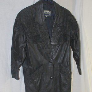 Vintage Black Leather Long Coat